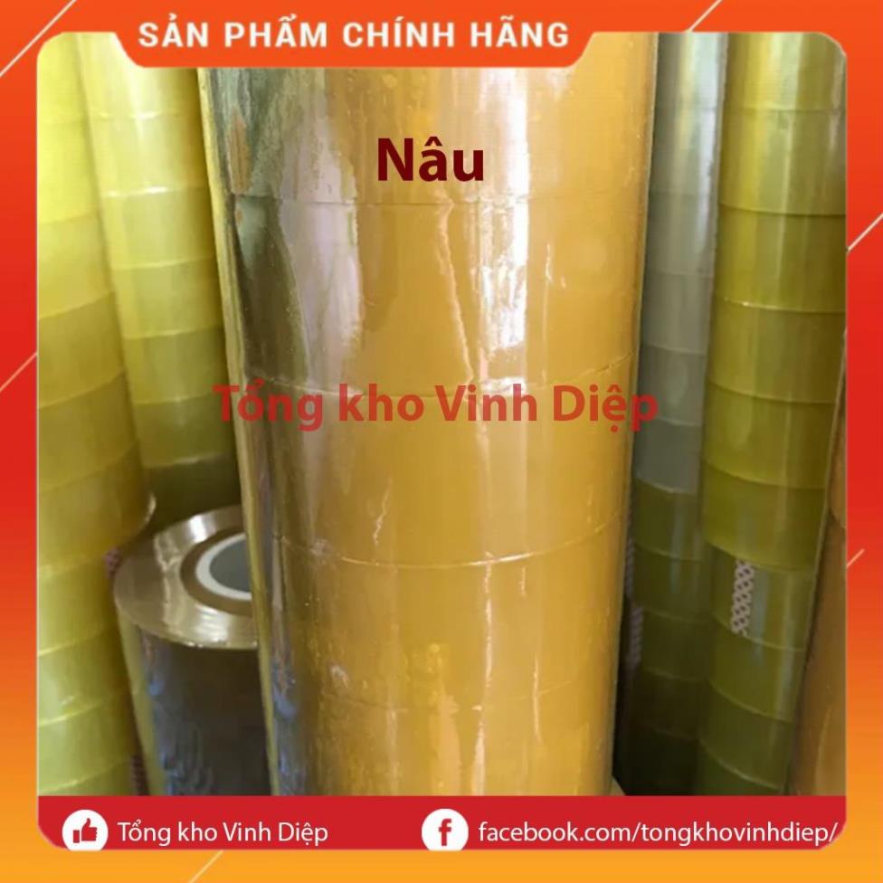 01 cuộn băng dính băng keo 0.5kg lõi giấy 7mm đủ 3 màu vàng chanh, trong suốt, nâu đục