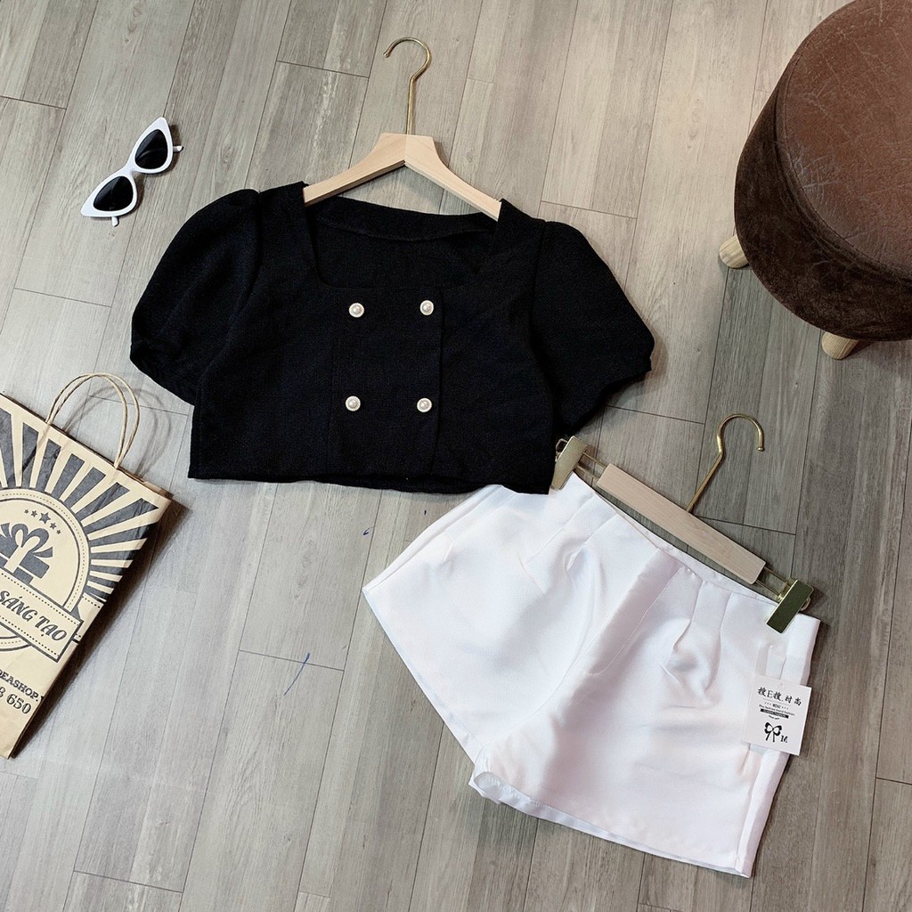 Áo Kiểu Nữ💥𝑭𝑹𝑬𝑬𝑺𝑯𝑰𝑷💥Áo Cổ U 4 Nút Croptop,Áp Croptop Quảng Châu,LY STORE