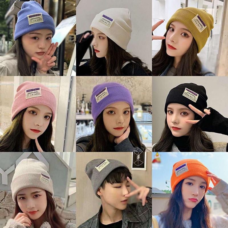 Mũ beanie dệt kim unisex thêu miếng vá họa tiết chữ phong cách Hàn Quốc