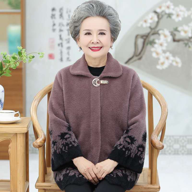 Người già quần áo mùa thu nữ 60 tuổi 70 bà khoác đông mẹ xuân và giả chồn