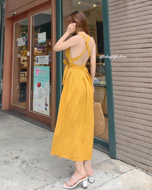 ĐẦM MAXI VÀNG DÂY CHÉO LƯNG | BigBuy360 - bigbuy360.vn