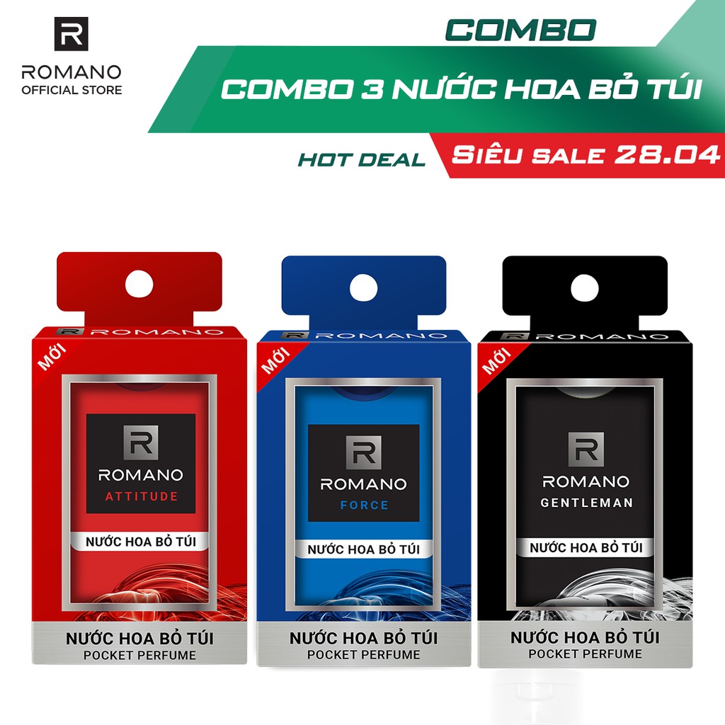 Combo 3 Nước hoa bỏ túi Romano Attitude & Force & Gentleman