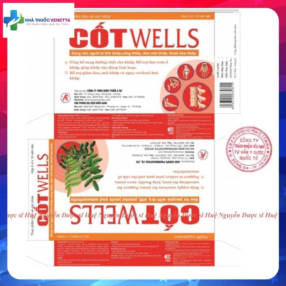 Viên uống CốtWells / Cốt Wells - Hỗ trợ giảm đau, mỏi khớp và nguy cơ thoái hóa khớp – hộp 20 viên