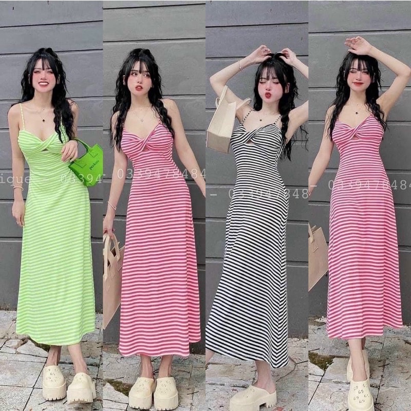 VÁY MAXI THUN 2 DÂY XOẮN NGỰC ĐẦM DÂY DÁNG DÀI CO DÃN FREESIZE