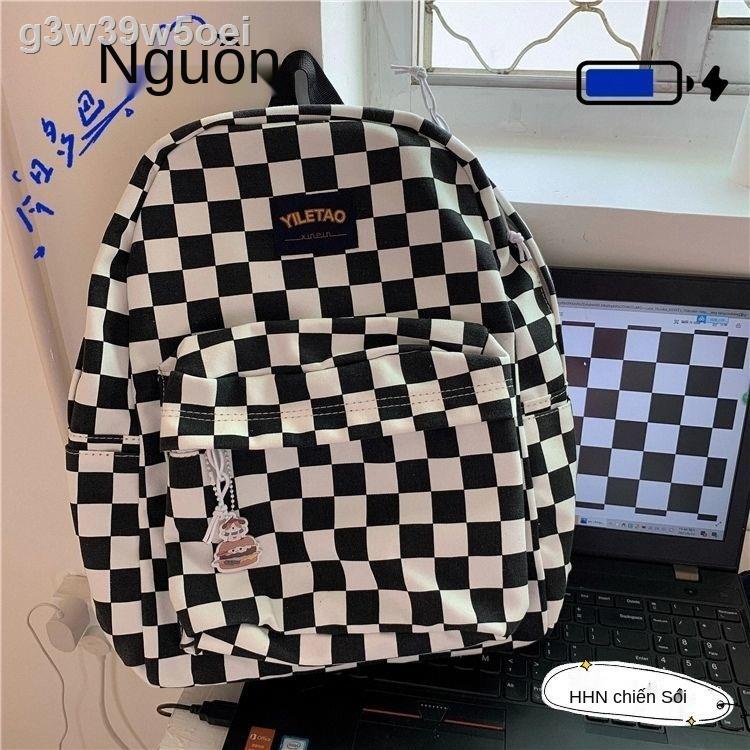 ۞✕Túi đi học nữ trong rừng hoang dã Nhật Bản Harajuku ba lô retro sinh kẻ caro bàn cờ xu hướng