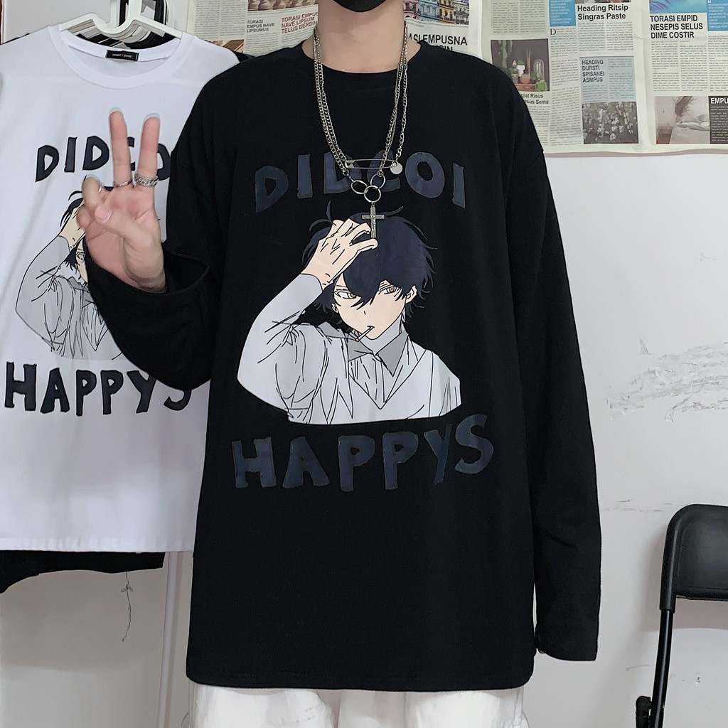 Áo thun tay dài form rộng HAPPYS NEKO.SG, Áo thun Streetwear Ulzzang SWT55