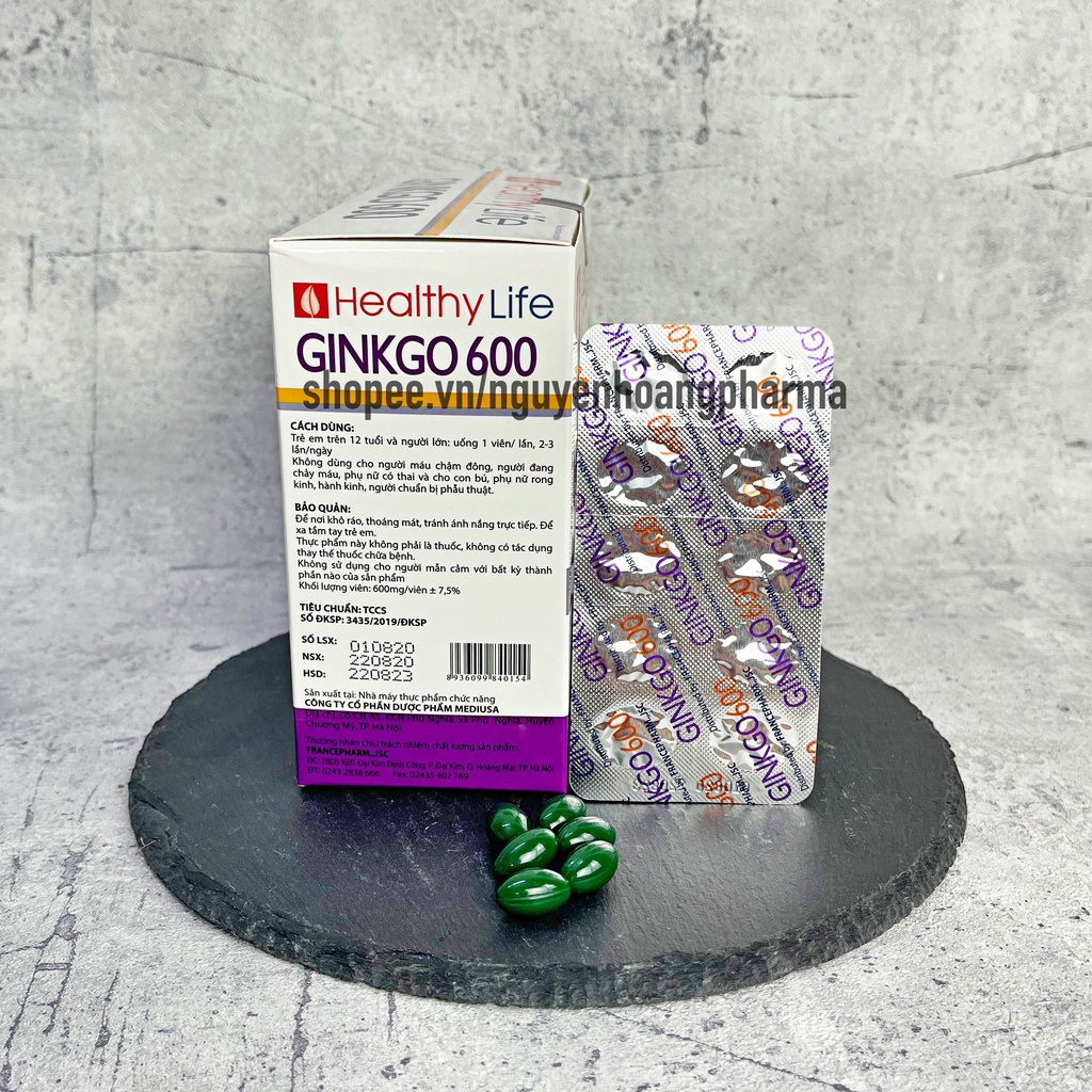 Viên uống bổ não GINKO 600 giúp tăng cường trí nhớ, tăng tuần hoàn máu não, ngừa tai biến – HỘP 100 viên