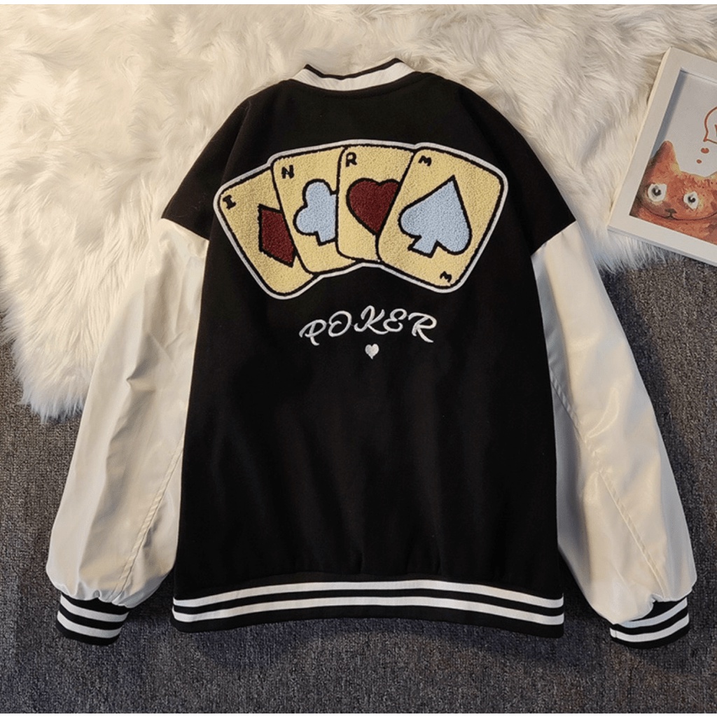 ÁO KHOÁC BOMBER NAM PHỐI HỌA TIẾT LÁ BÀI SIÊU PHONG CÁCH THỜI TRANG