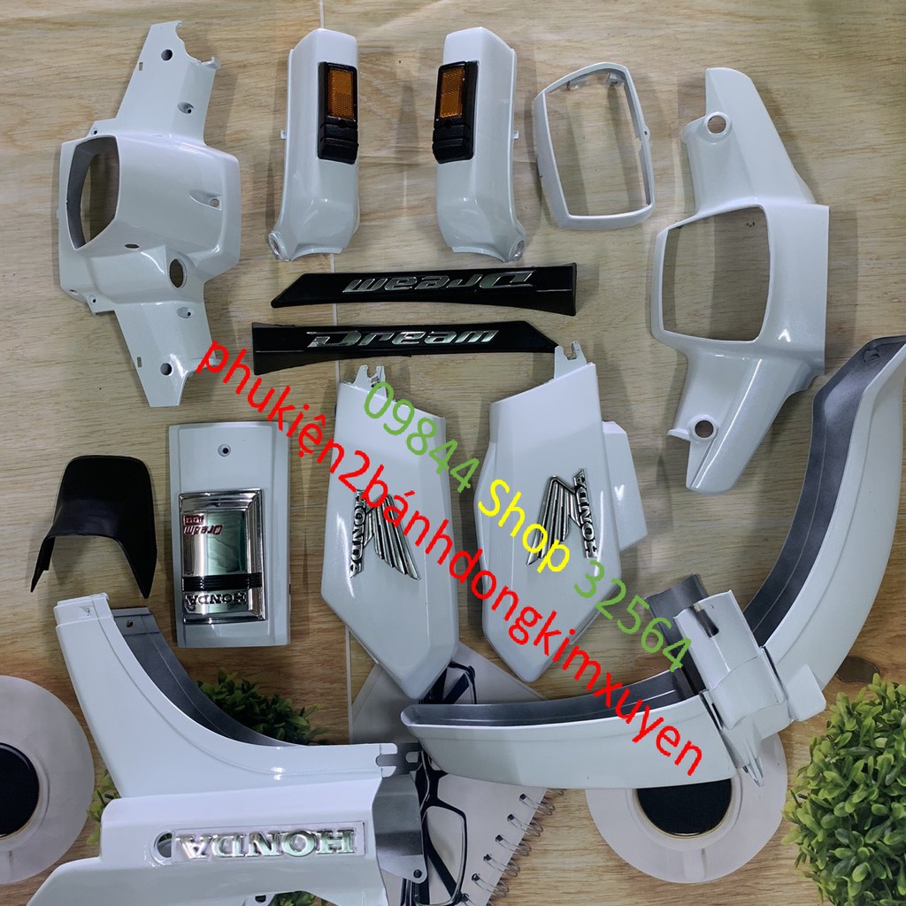 Bộ dàn áo vỏ nhựa xe dream 2loại tốt MÀU TRẮNG-dream cao 100 /dream thái /dream trung quốc /mủ ABS loại 1