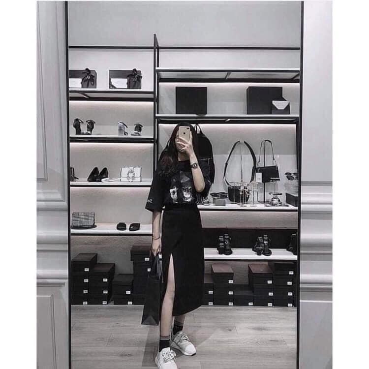 Chân Váy Dáng Dài XẺ TRƯỚC Vải Tuyết Mưa