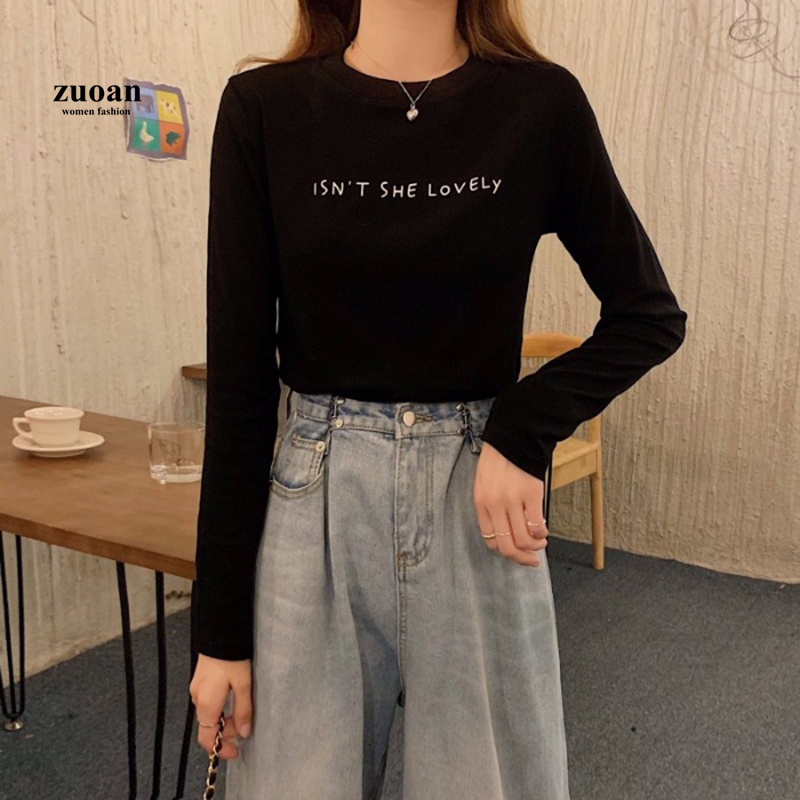 Áo thun SUXI cổ tròn dài tay phong cách Hàn Quốc thời trang dành cho nữ