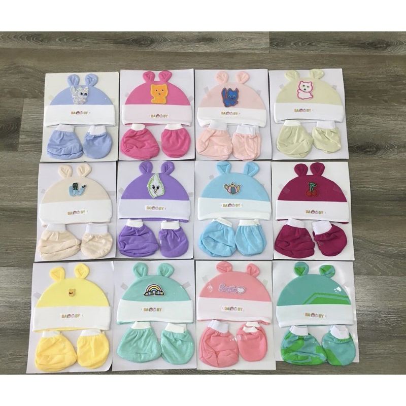 set gồm 1 mũ 1 đôi bao tay 1 đôi bao chân bé sơ sinh trai gái