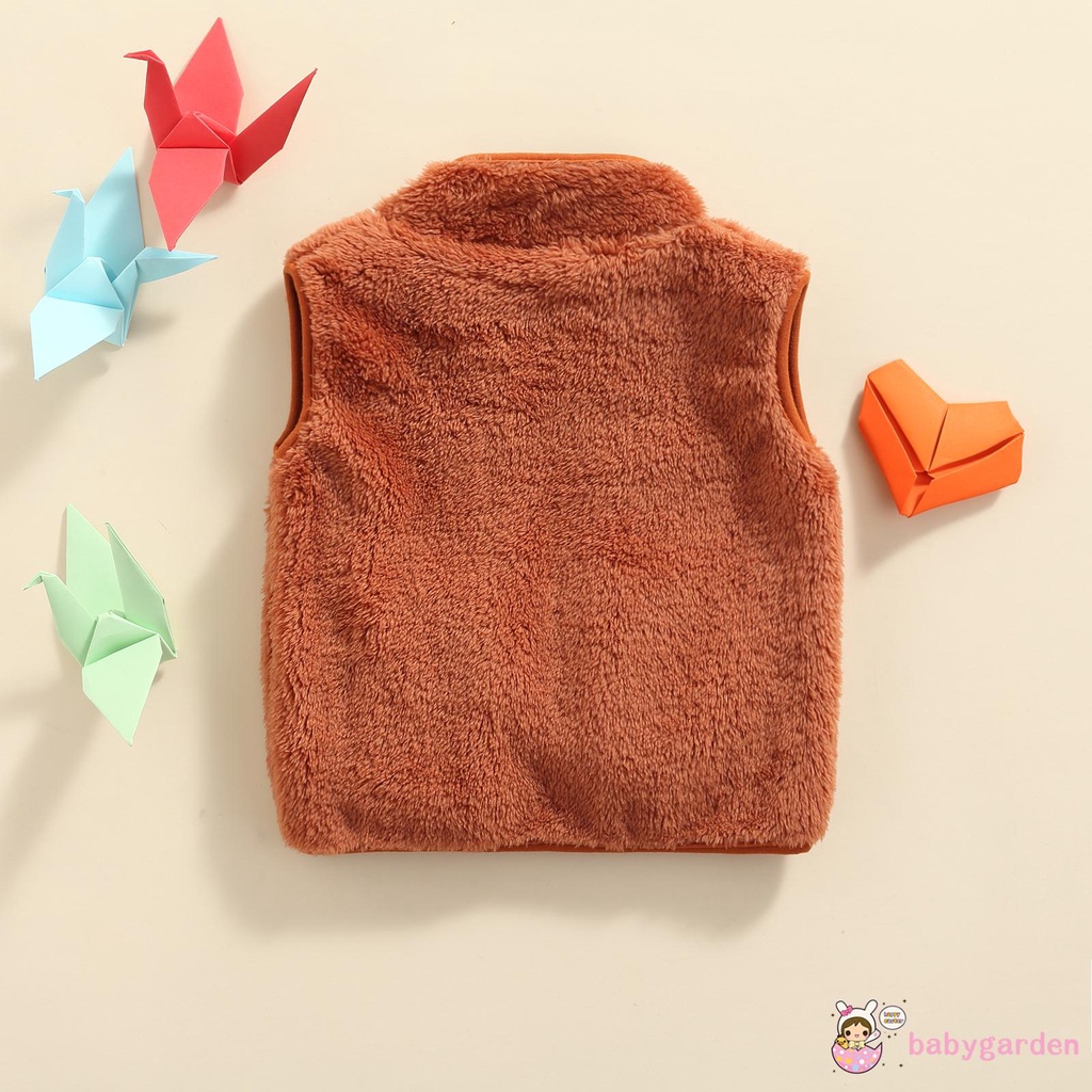 Áo khoác lông không tay cổ chữ V có túi và khóa kéo màu sắc trơn dành cho bé trai bé gái