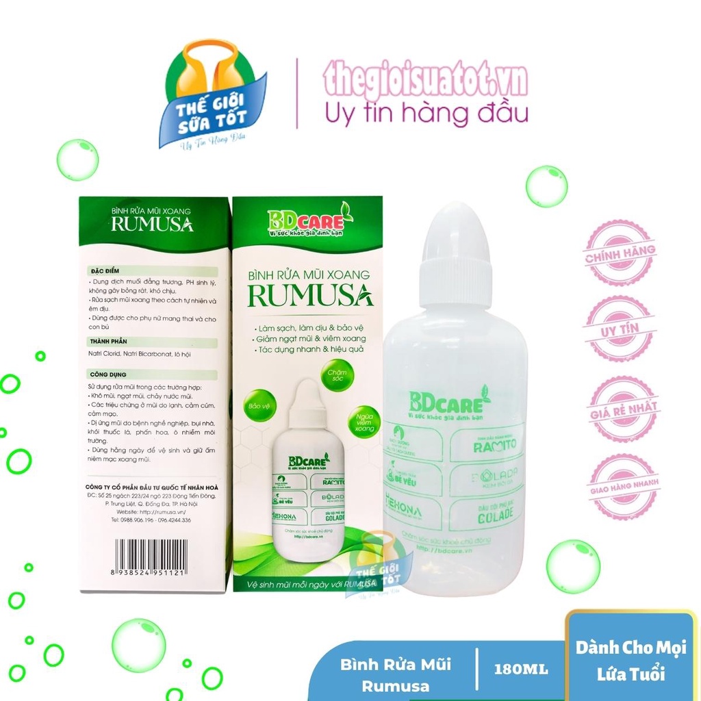 Bình Rửa Mũi Xoang Rumusa BDcare 180ml - Rửa Sạch Mũi Xoang Theo Cách Tự Nhiên Và Êm Dịu thegioisuatot