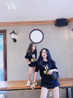 Áo phông đôi mẹ con Mickey be - đen