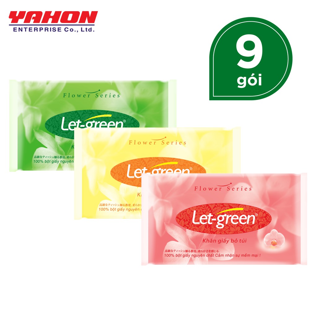 Lốc 9 Khăn Giấy Bỏ Túi Let-green 10 Tờ/GÓI