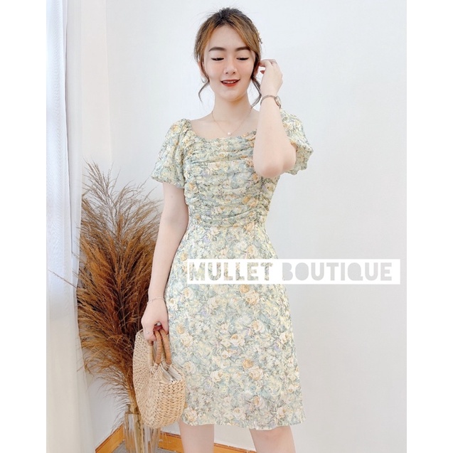 VÁY VOAN NHÚN NGỰC HOA XANH by MULLET