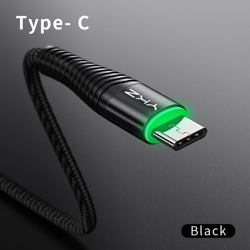 Cáp Sạc Nhanh YKZ Đầu Cắm USB Type-C Có Đèn LED 3A Cho Điện Thoại