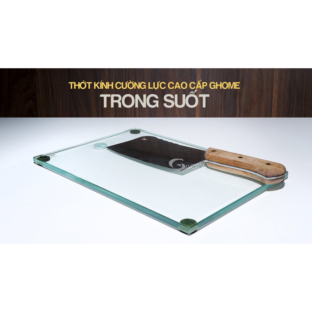 Thớt kính cường lực Ghome cao cấp - Màu trong suốt và vân gỗ 3D - Kích thước 23x33 cm dày 10mm