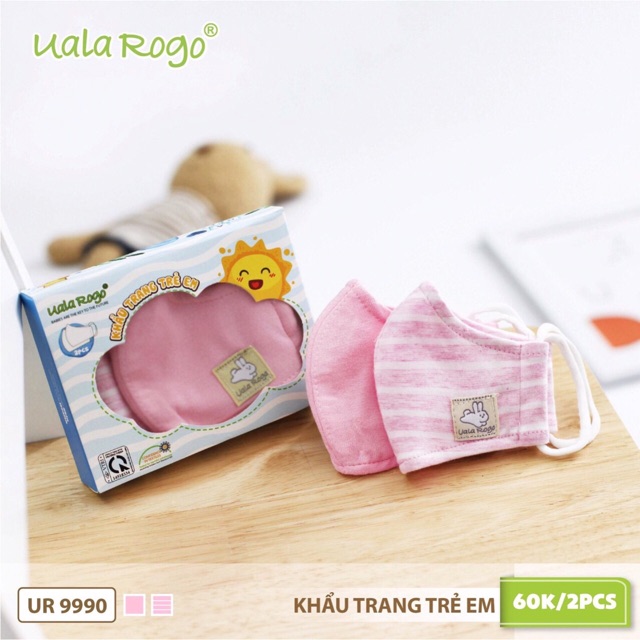 Set 2 Khẩu Trang UALA &amp; ROGO Sợi Tre 2 Lớp Cho Bé 6M-4Y (CHỌN MẪU)