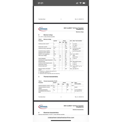 Mosfet 77,5A 650V 6R041C6 tháo máy chất lượng cao