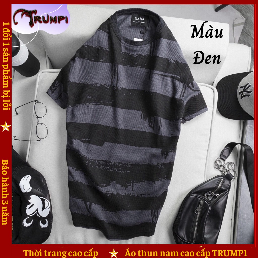 Áo Thun Nam Cổ Tròn 💓FREESHIP💓 Tay Ngắn Phối Sọc Ngang siêu đẹp, đẳng cấp,láng mịn number 1 TRUMP1