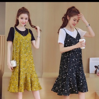 Set váy yếm bầu hoa nhí