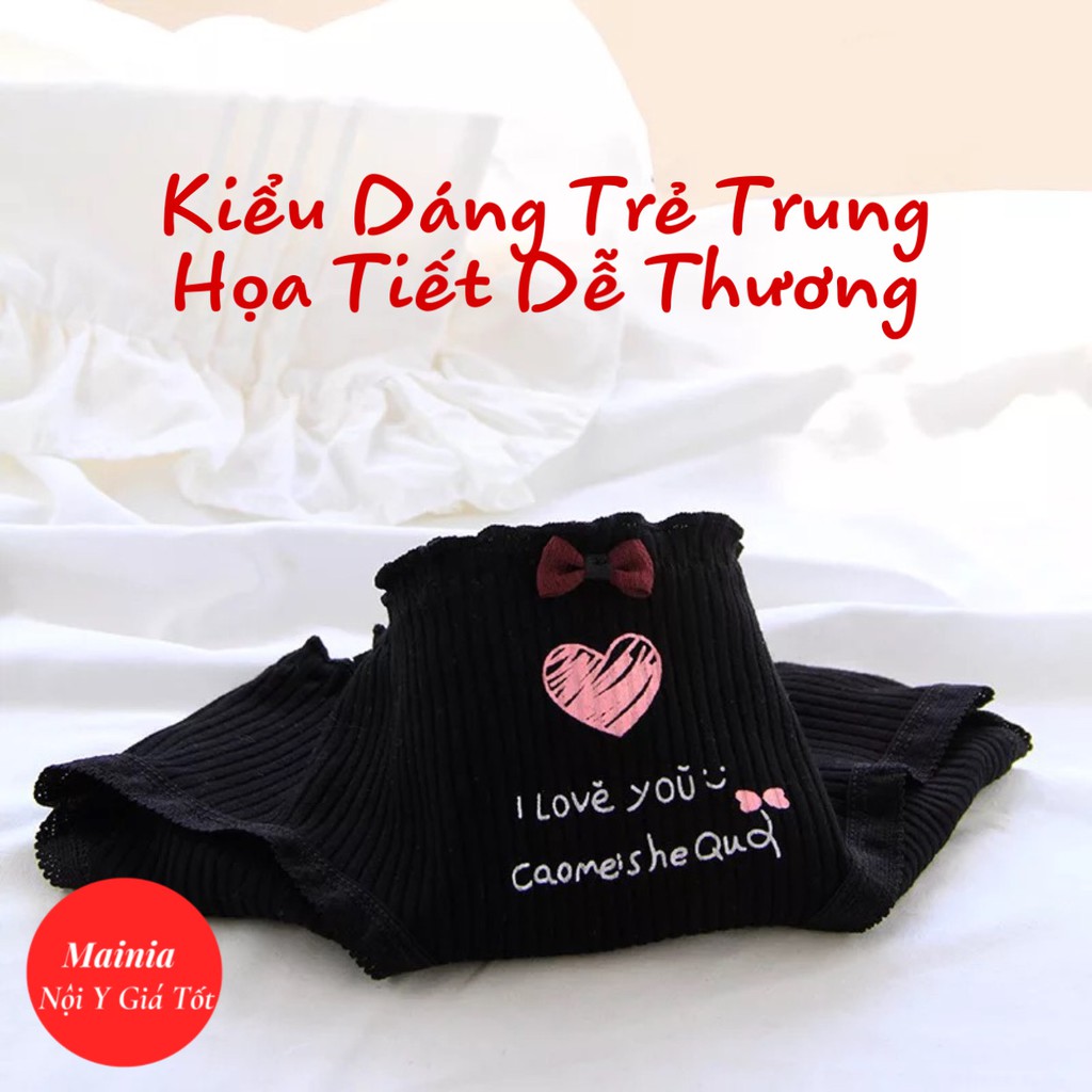 [Có M, Bigsize] Quần Lót Cotton Nữ Màu Đen Hoạ Tiết Trái Tim Dễ Thương Chíp Nữ Màu Đen Siêu Cute Mainia Shop