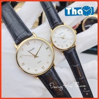 Đồng Hồ Cặp Đôi Halei 545 Dây Da Đen Mặt Trắng