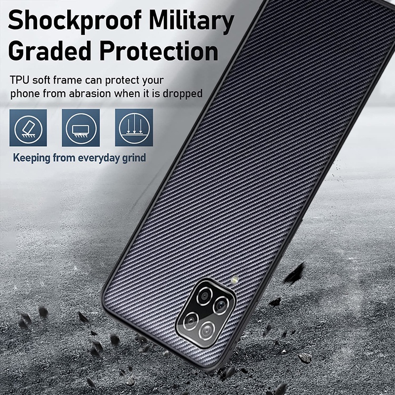 Ốp Điện Thoại TPU Mềm Chống Sốc Họa Tiết Sợi Carbon Cho Samsung Galaxy A12 M12 A42 A22 4G F22 A11 A21S