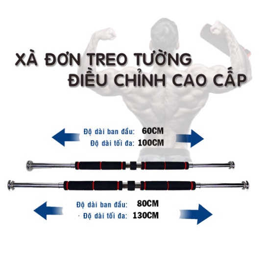 Xà đơn, thành xa gắn tường không cần vít, nhiều kích cỡ từ 60-150cm tập gym tăng cơ bắp tại nhà