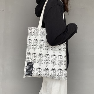 (Freeship từ 50k) Túi Tote in hình hoa hồng có khóa miệng dễ phối đồ