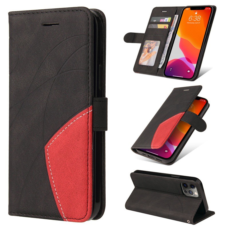 Bao Da Điện Thoại Dạng Ví Nắp Lật Có Ngăn Đựng Thẻ Màu Đỏ/Đen Cho Iphone12 Mini 11 Pro Xs Max Xr I8 I7 I6S Plus Se2020