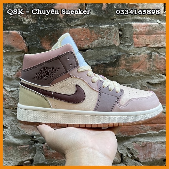 Giày Jordan 1 Mid Dark Pony Smoky Mauve (W) Cao Cấp Fullbox, Giày thể thao jordan 1 cổ mid kem nâu, cực êm