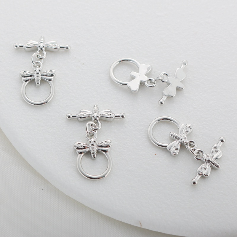 Khóa Cài Vòng Tay/Dây Chuyền Bằng Đồng Màu Trắng Vàng Hình Chuồn Chuồn Tròn Đính Ngọc Trai IQ diy