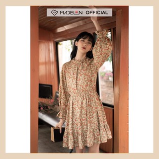 Váy liền floral be nữ MADELEN nhún eo hoa vintage phong cách cổ điển