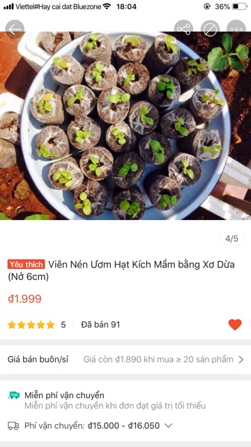 20 Viên Nén Kích Thích Nãy Mầm, bầu nén xơ dừa ươm hạt - Nở 6cm