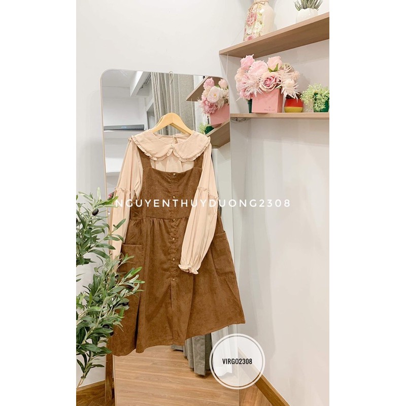 [Ảnh thật/Sẵn]Set yếm nhung babydoll/Set yếm Brown