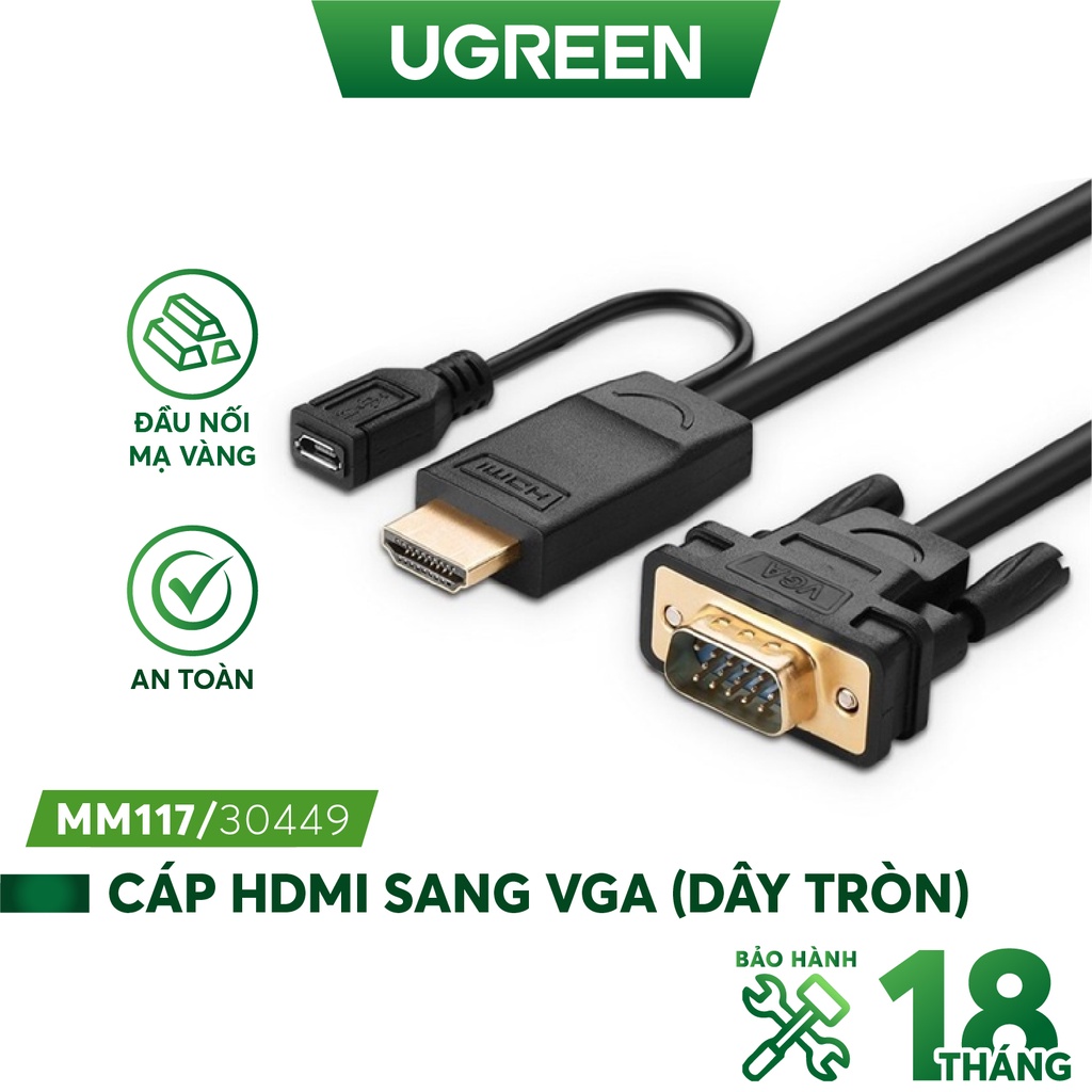 Cáp HDMI sang VGA UGREEN MM117 - Hàng phân phối chính hãng - Bảo hành 18 tháng