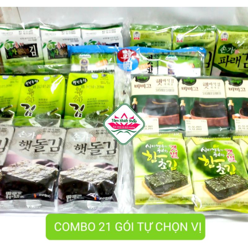 Combo 21 GÓI Rong Biển Ăn Liền Hàn Quốc, KHÔNG CAY CÓ MUỐI.hsd: T3_T6/24