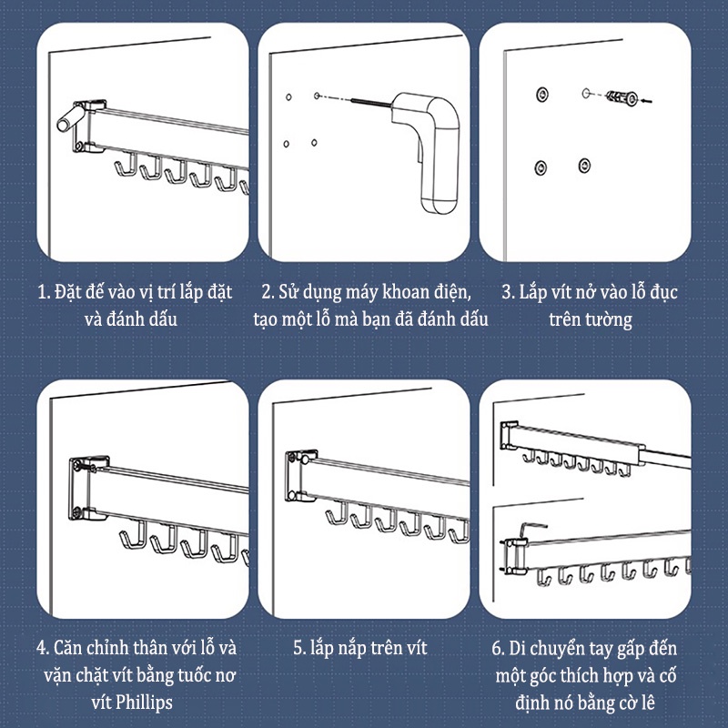 Móc phơi đồ MEIDOO thiết kế vô hình gắn tường không cần khoan có thể gấp gọn