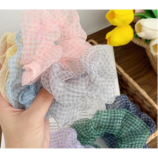 [RẺ VÔ ĐỊCH] Dây chun buộc tóc scrunchies vải kẻ trong Hàn Quốc - Phụ kiện cột tóc