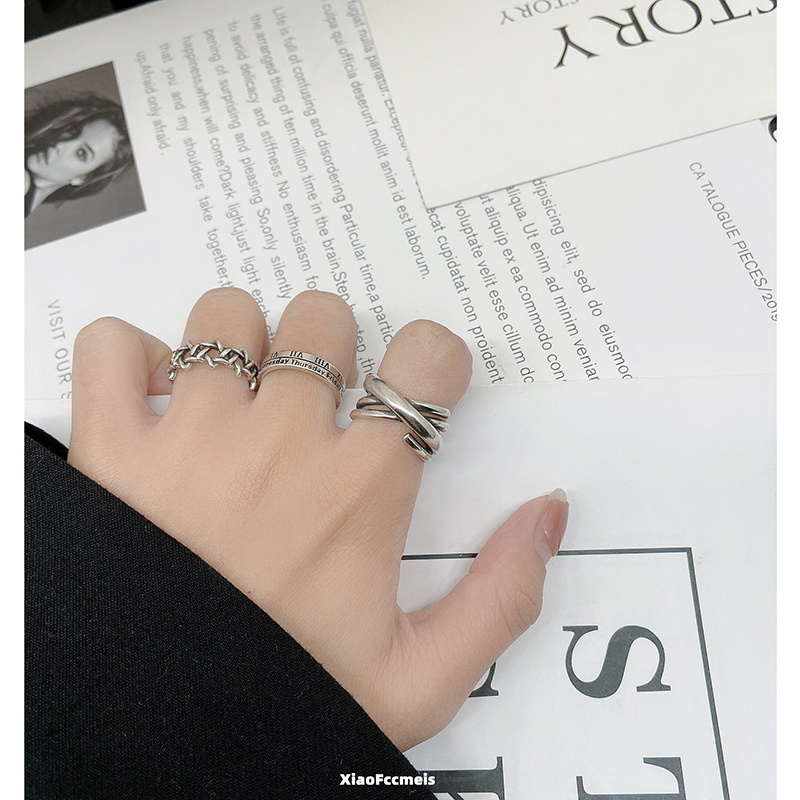 Set 3 nhẫn hở họa tiết số La Mã cổ điển đơn giản điều chỉnh được