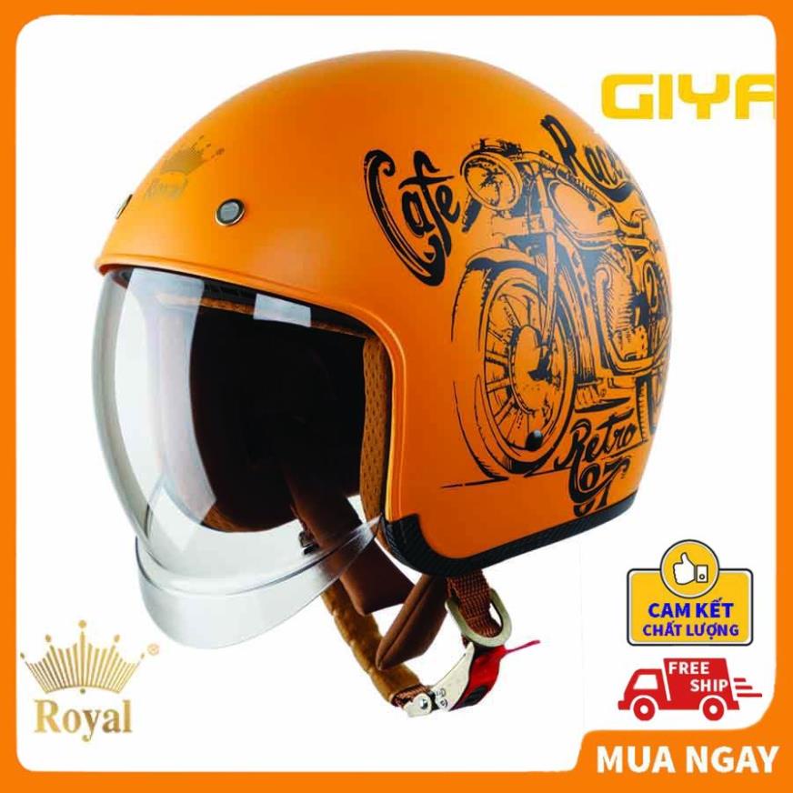 Mũ bảo hiểm 3/4 Royal M139 kính âm V7 cafe racer vàng size M L XL