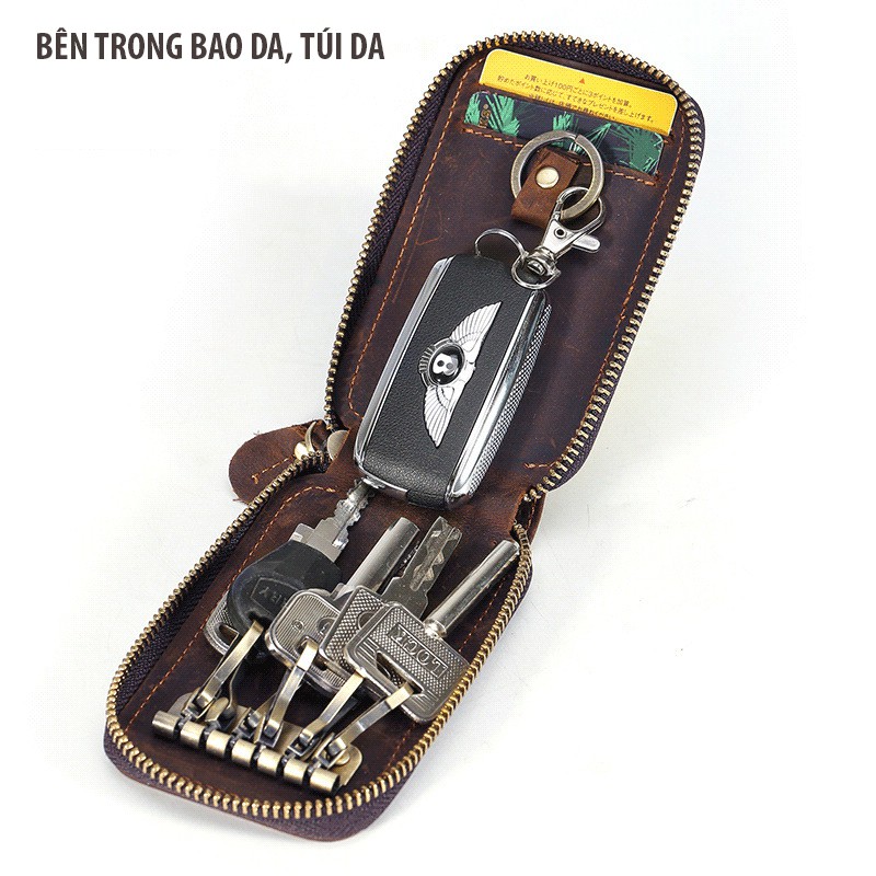 Bao da, túi đựng móc khóa, chìa khóa ô tô xe hơi, khóa Smartkey Tiding da bò cao cấp