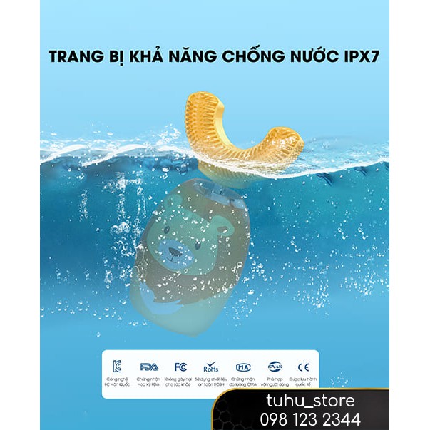 Bàn chải điện cho bé WEKOME, bàn chải đánh răng cho bé 2 tuổi chữ U có tiếng Việt, lông mềm silicone - TUHUHOUSE