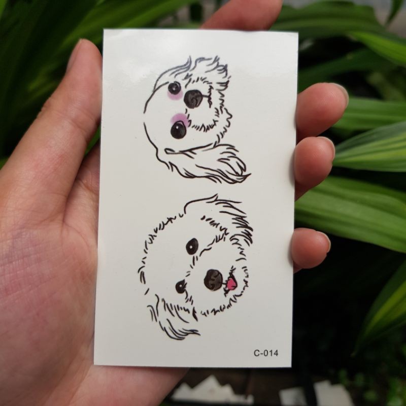 Hình xăm chó cún poodle c14. Xăm dán tatoo mini tạm thời, size &lt;10x6cm