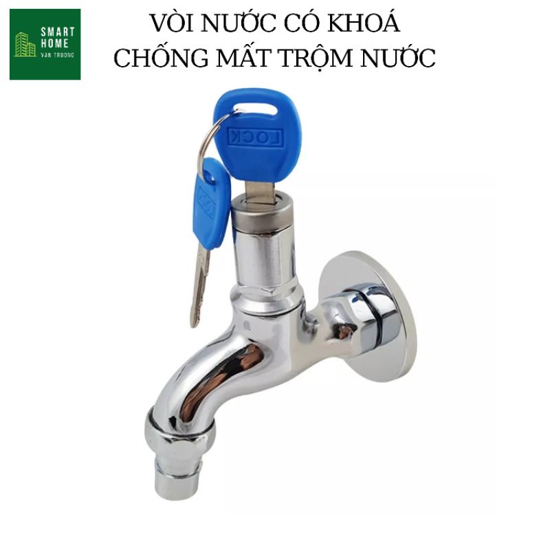 Vòi nước có khóa inox 304 cho máy giặt, máy rửa xe kèm 2 chìa khóa dự phòng