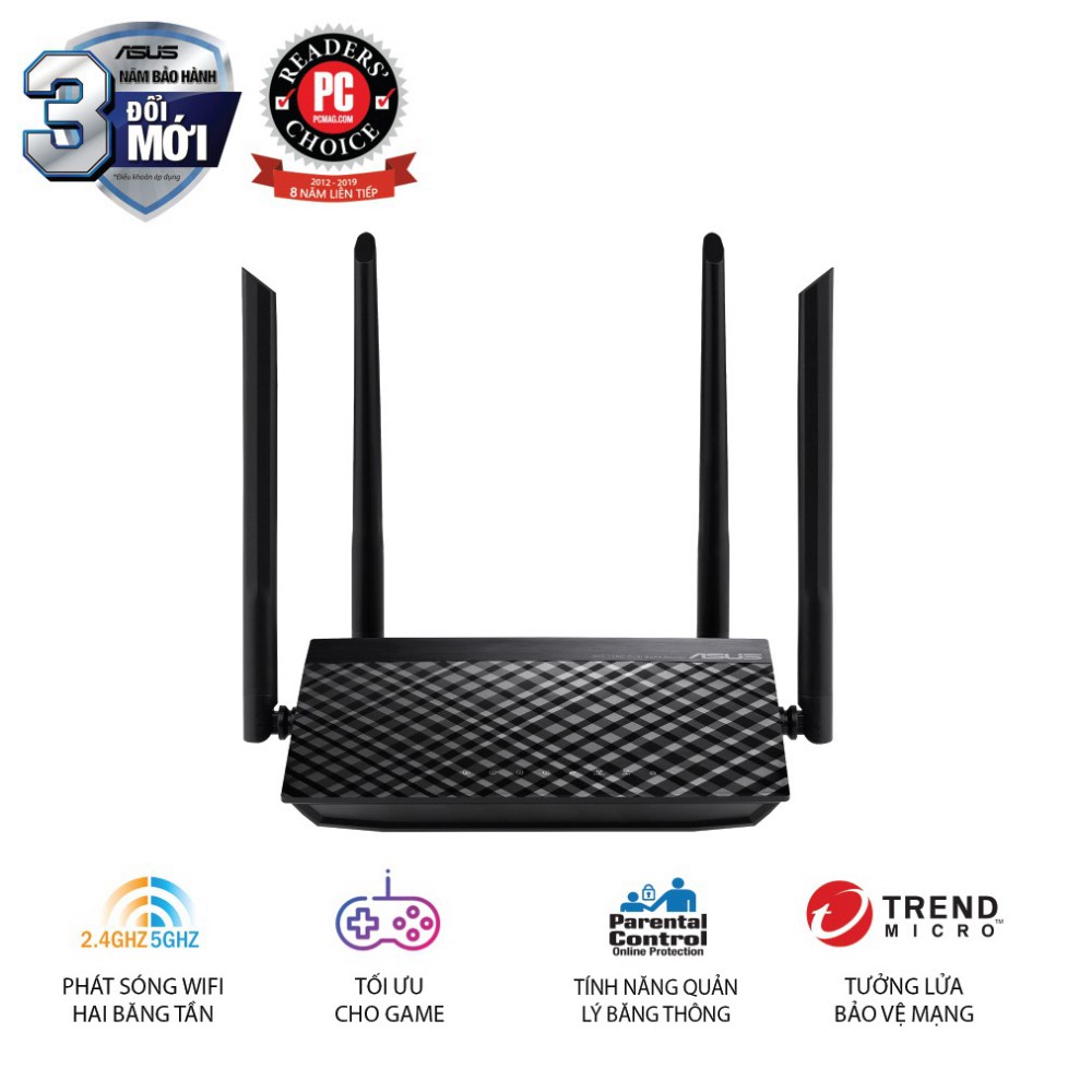 [MÃ ELBAU5 Giảm tới 500K] Bộ phát sóng (Router) Wifi băng tần kép ASUS RT-AC1200 V2