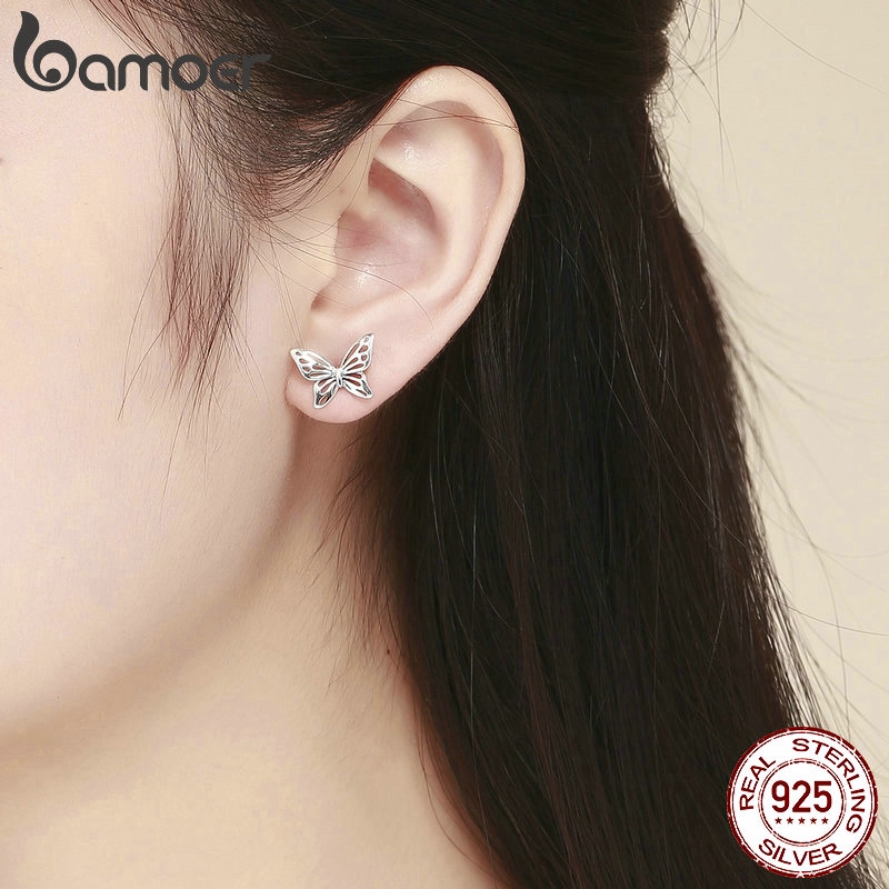 Hoa tai Bamoer hình bướm bạc xinh xắn cho nữ